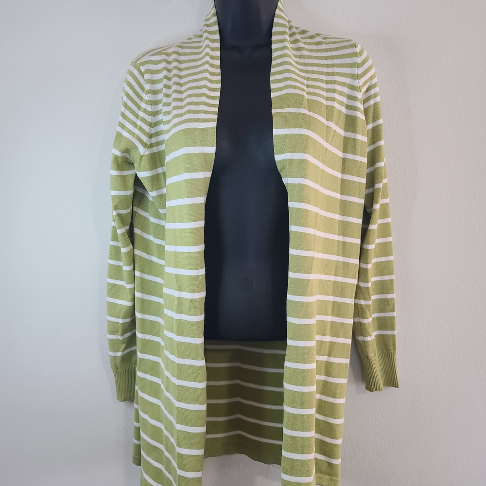 Cyrus Green and White Striped Cardigan